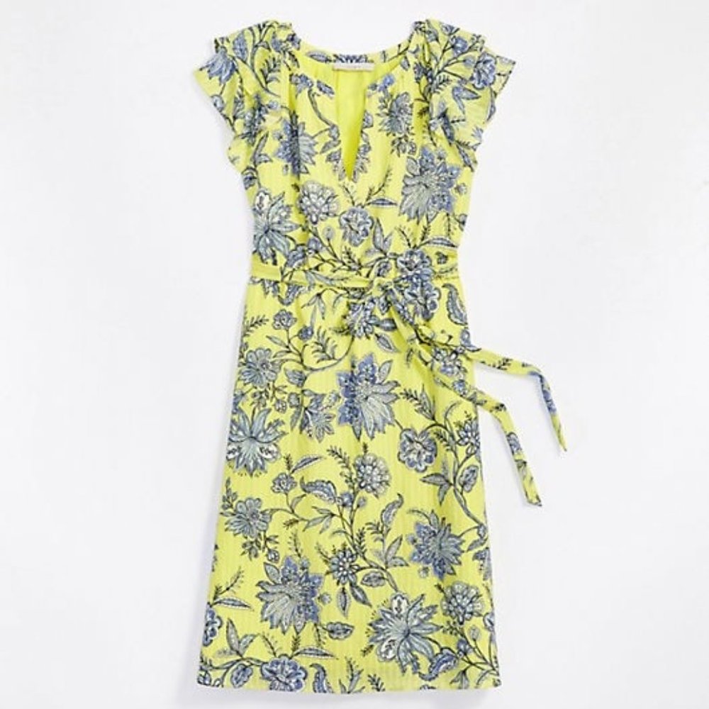 LOFT Petite Trellis Garden Ruffle Sleeve Midi Dress